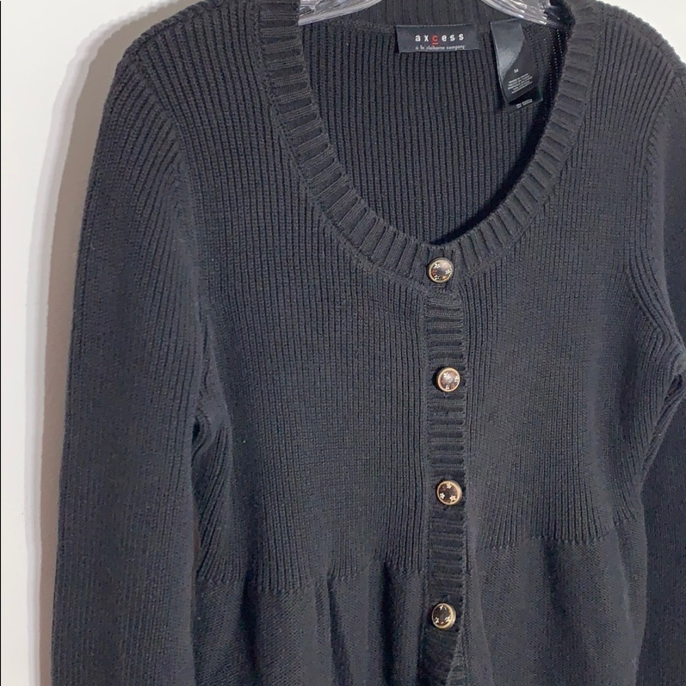 LAxcess Liz Claiborne Black Knit cardigan hand painted flower button down top - Picture 7 of 8